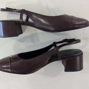 Tory Burch Cap-Toe Slingback 45mm Heels Deep Burgundy Croc Embossed Leather 8M
